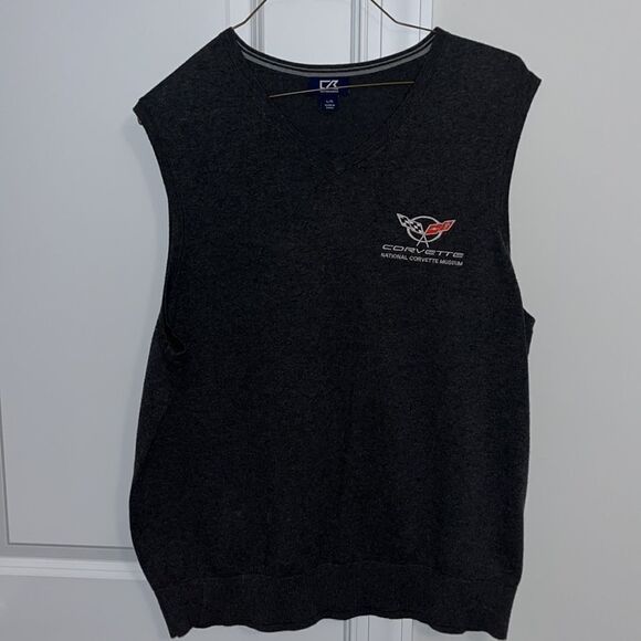 Cutter & Buck men’s Gray Corvette Stingray golf V-Neck sleeveless sweater vest L - Picture 1 of 5